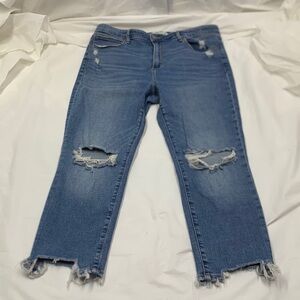 Women A&F Blue Super Skinny Ankle High Rise Heavily Distressed Jeans Size 32/14